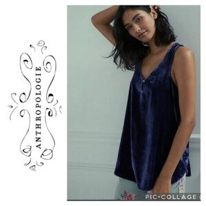 🦋Anthropologie Women's Suri Deep Purplish Navy Blue Flowy Velvet Tank Top🦋